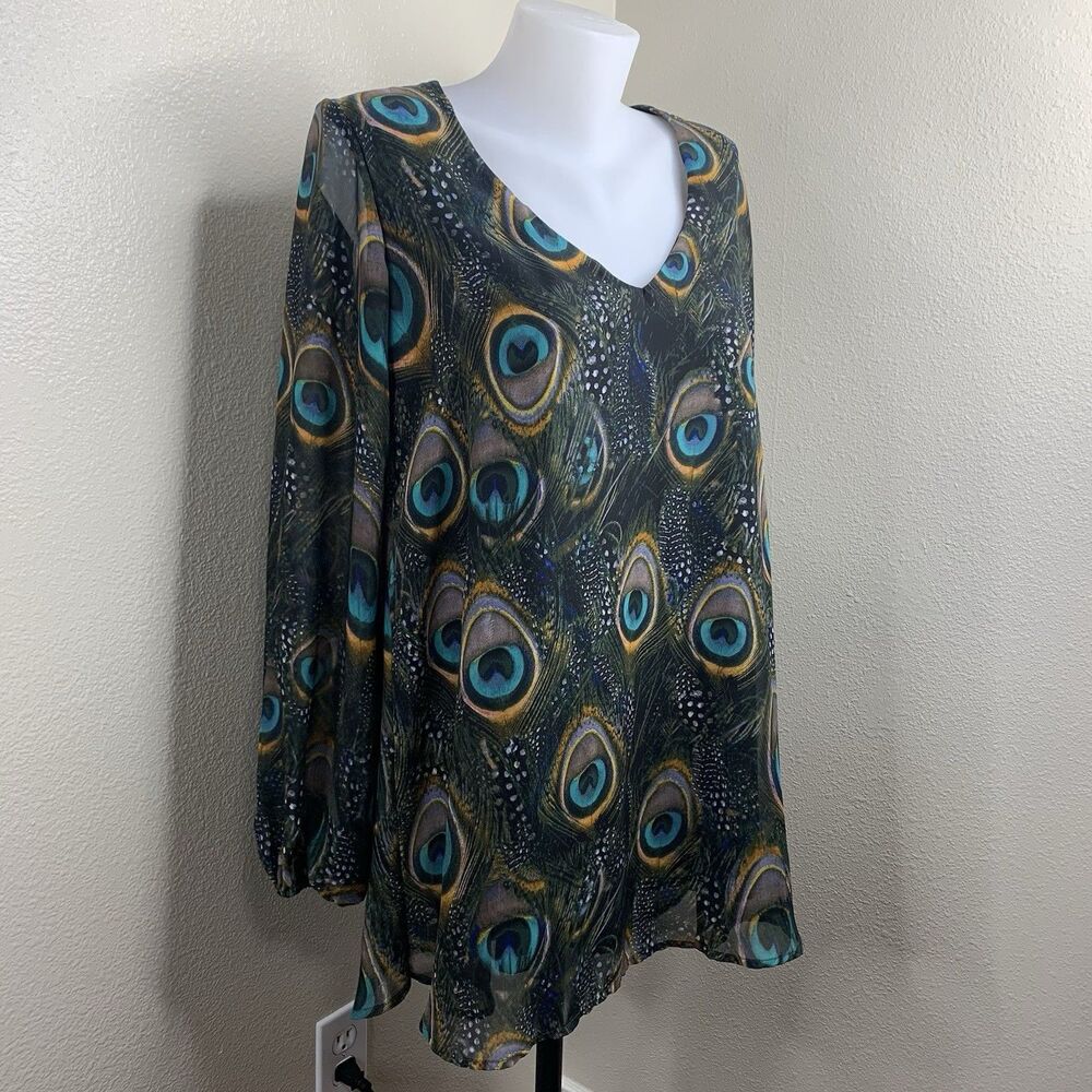 Show Me Your Mumu Peacock Women’s Sz S Mini Short Dress Long Sleeve V Neck